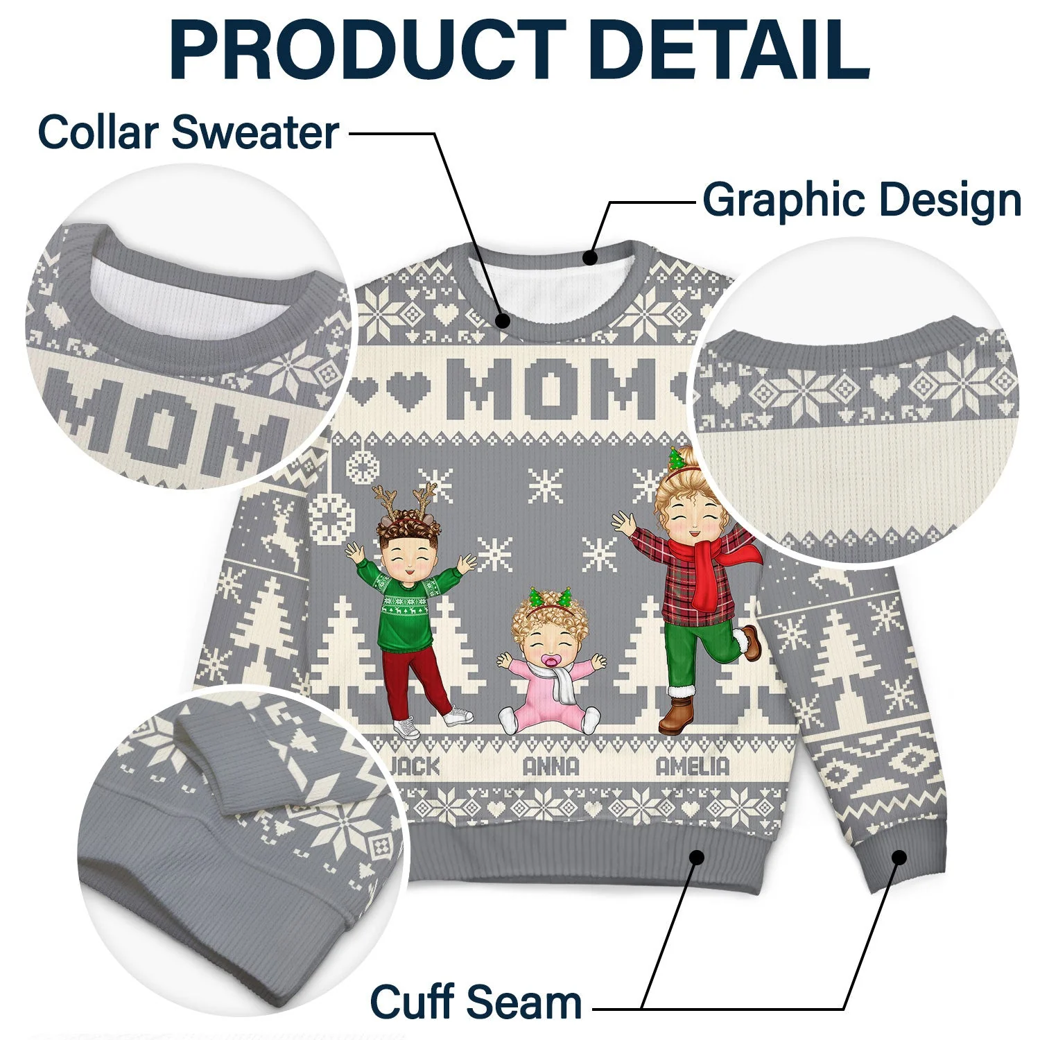 Nana Papa Daddy Mommy Grandkids - Christmas Gift For Grandparents, Parents- Personalized Unisex Ugly Sweater - Image 6