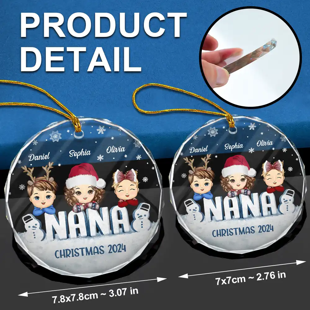 Nana Papa Grandkids Christmas Grandparents - Personalized Circle Glass Ornament - Image 6
