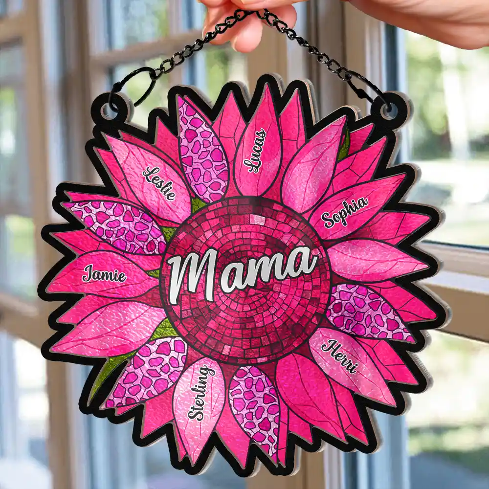 Nana’s Family Sunflower of Love - Personalized Window Hanging Suncatcher Ornament - Image 2