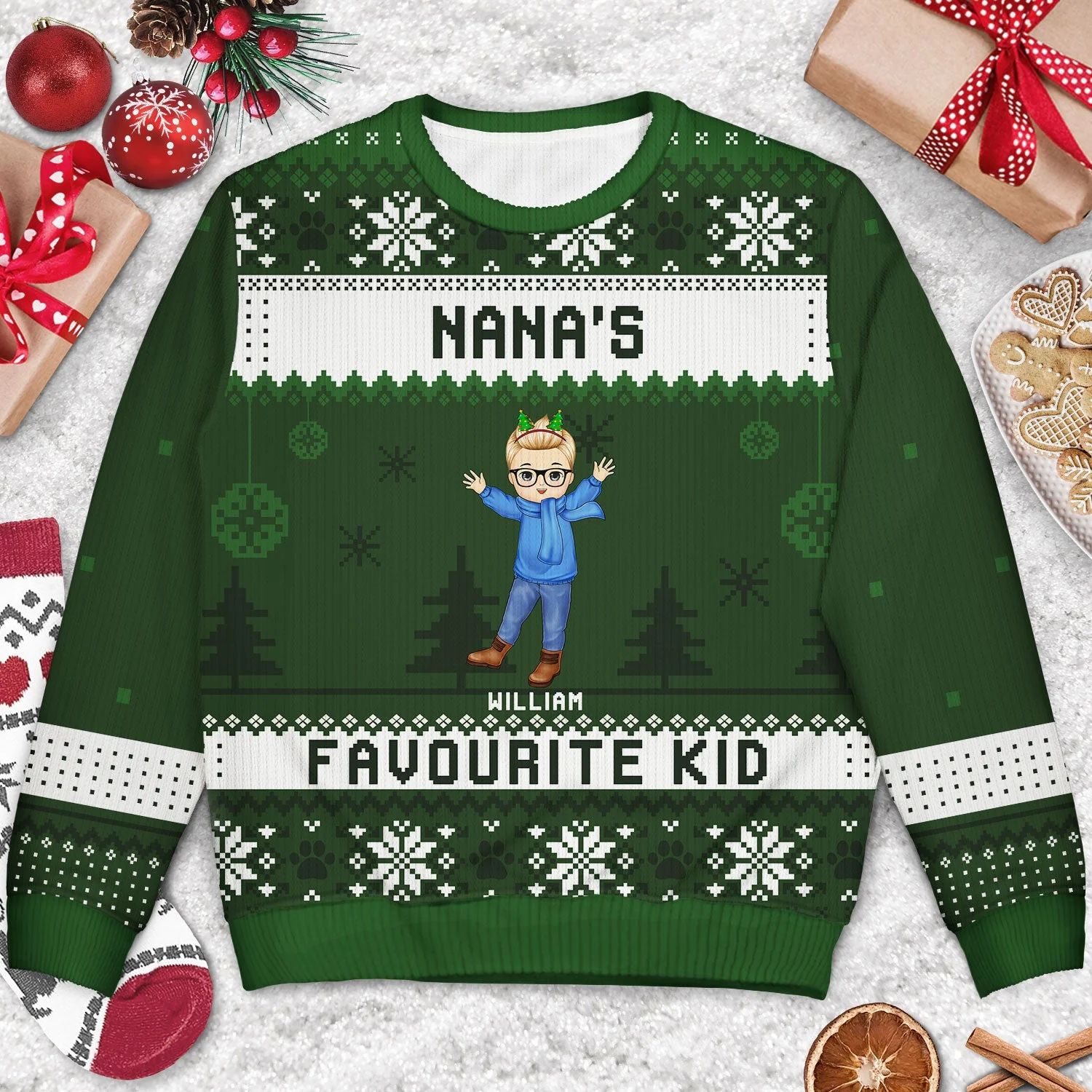 Nana's Favourite Kids - Christmas Gift For Grandma, Grandmother, Grandpa, Grandfather, Grandparents - Personalized Unisex Ugly Sweater - Image 3