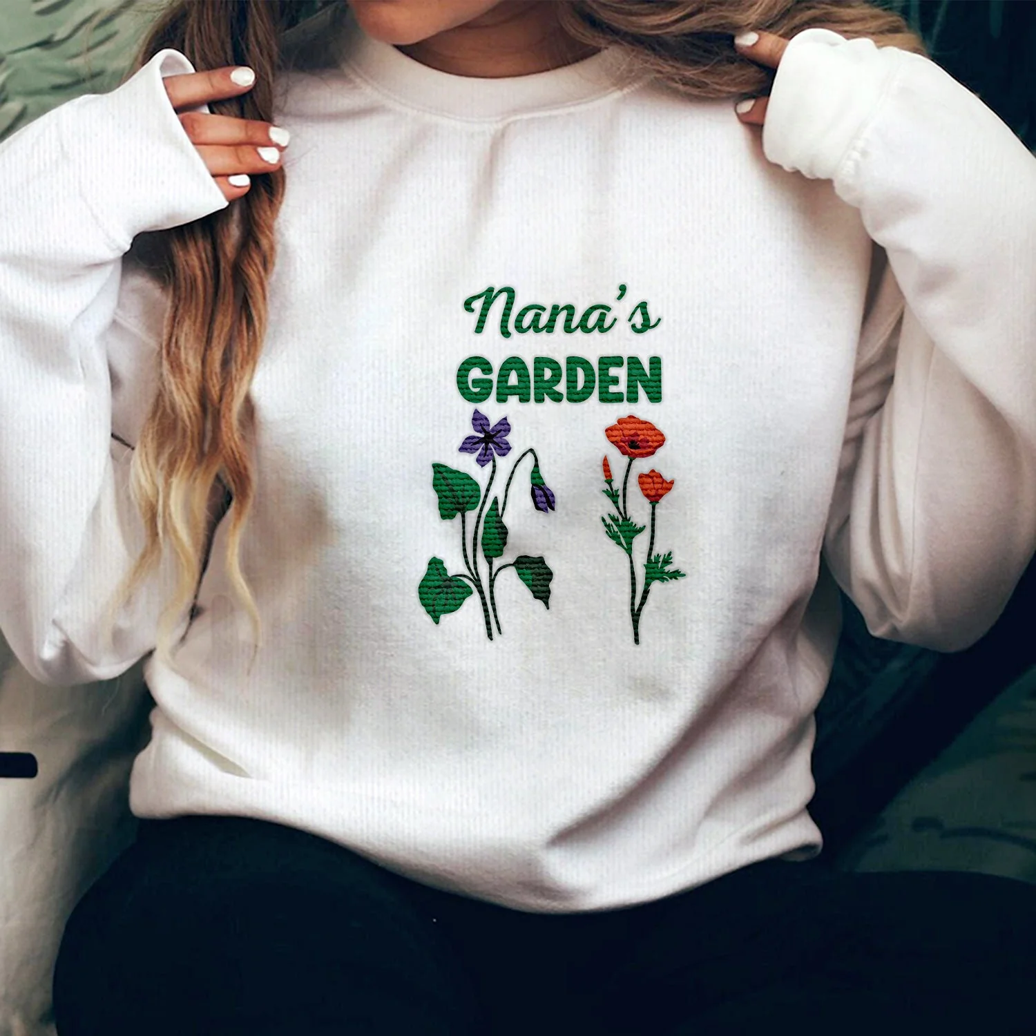 Nana's Garden Flowers - Birthday, Loving Gift For Grandma, Mom, Mum, Mother - Personalized Embroidered Sweatshirt - Image 3