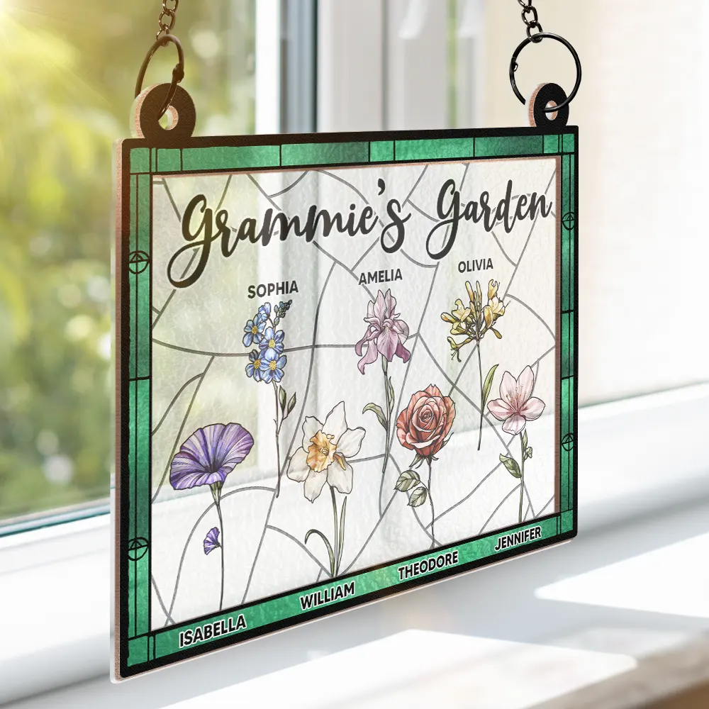Nana's Garden Full Of Colors Birth Flower Grandkids - Personalized Window Hanging Suncatcher Ornament - Image 4