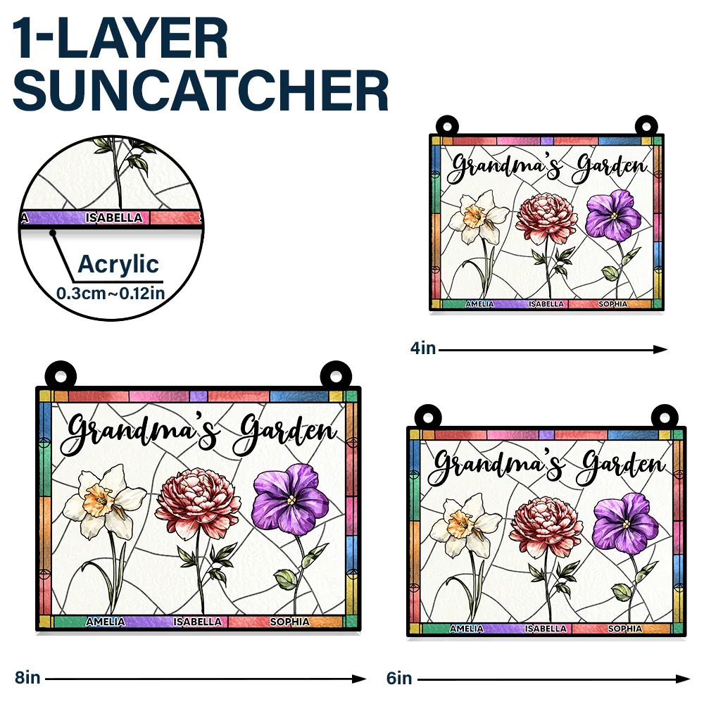 Nana's Garden Full Of Colors Birth Flower Grandkids - Personalized Window Hanging Suncatcher Ornament - Image 5