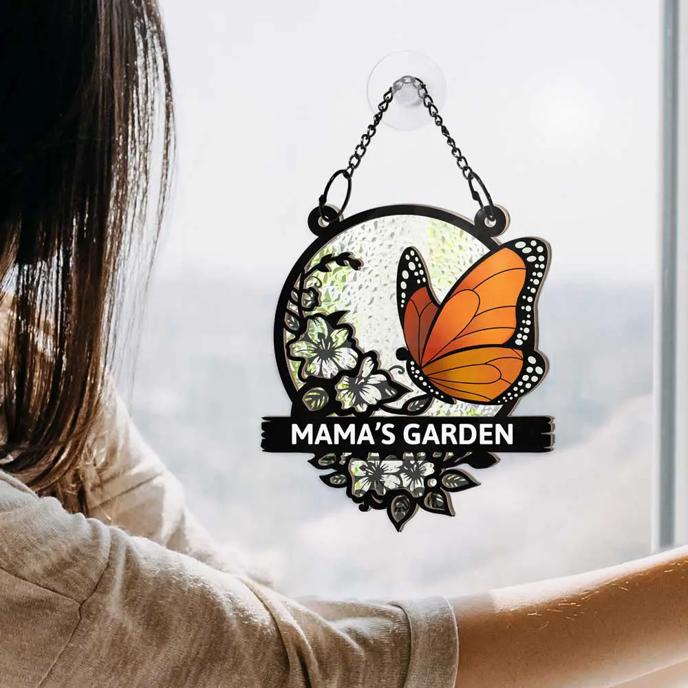 Nana's Garden Love Grows Here - Personalized Window Hanging Suncatcher Ornament - Image 4
