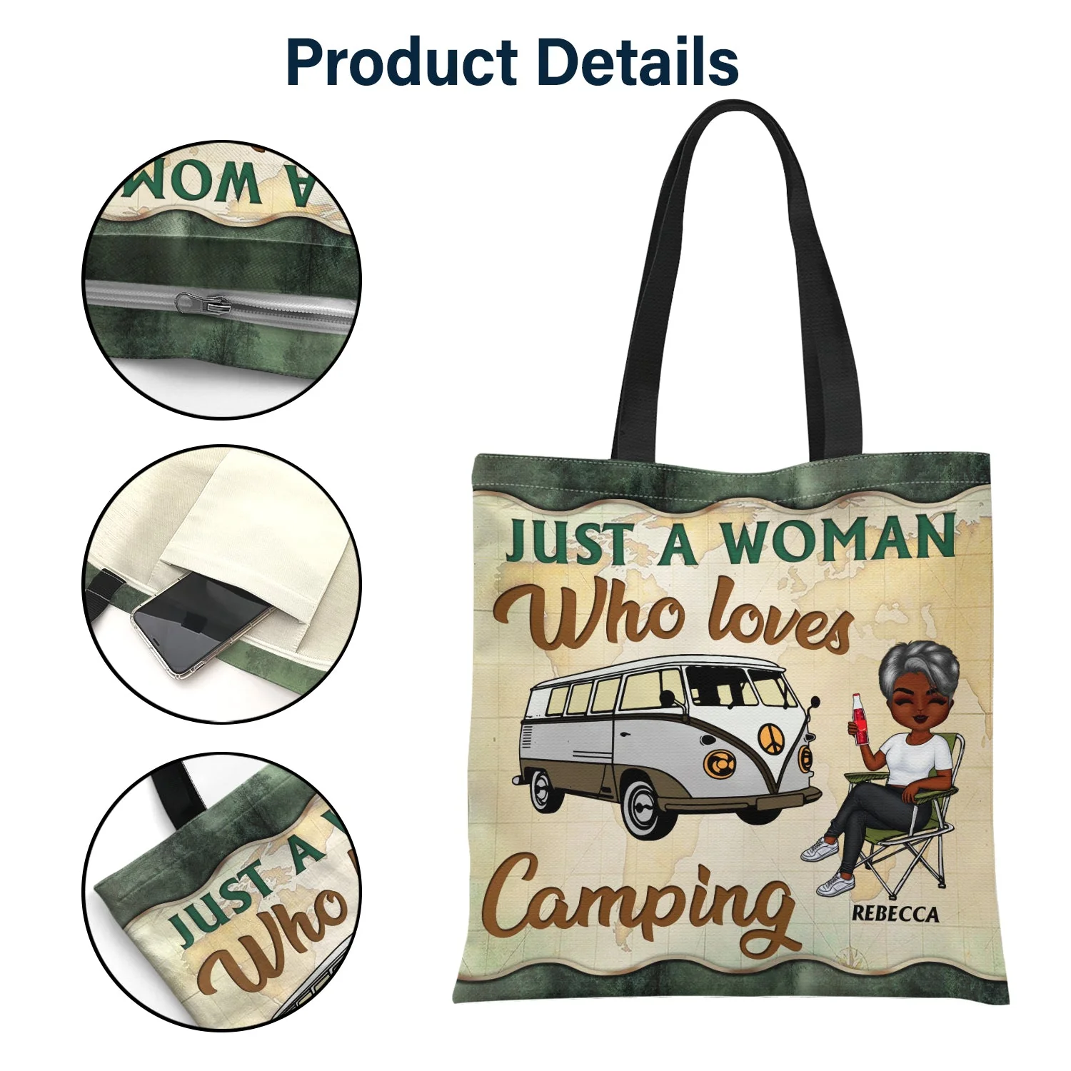 Never Dreamed I'd Grow Up To Be A Super Sexy Camping Lady - Gift For Campers - Personalized Custom Zippered Canvas Bag - Image 5