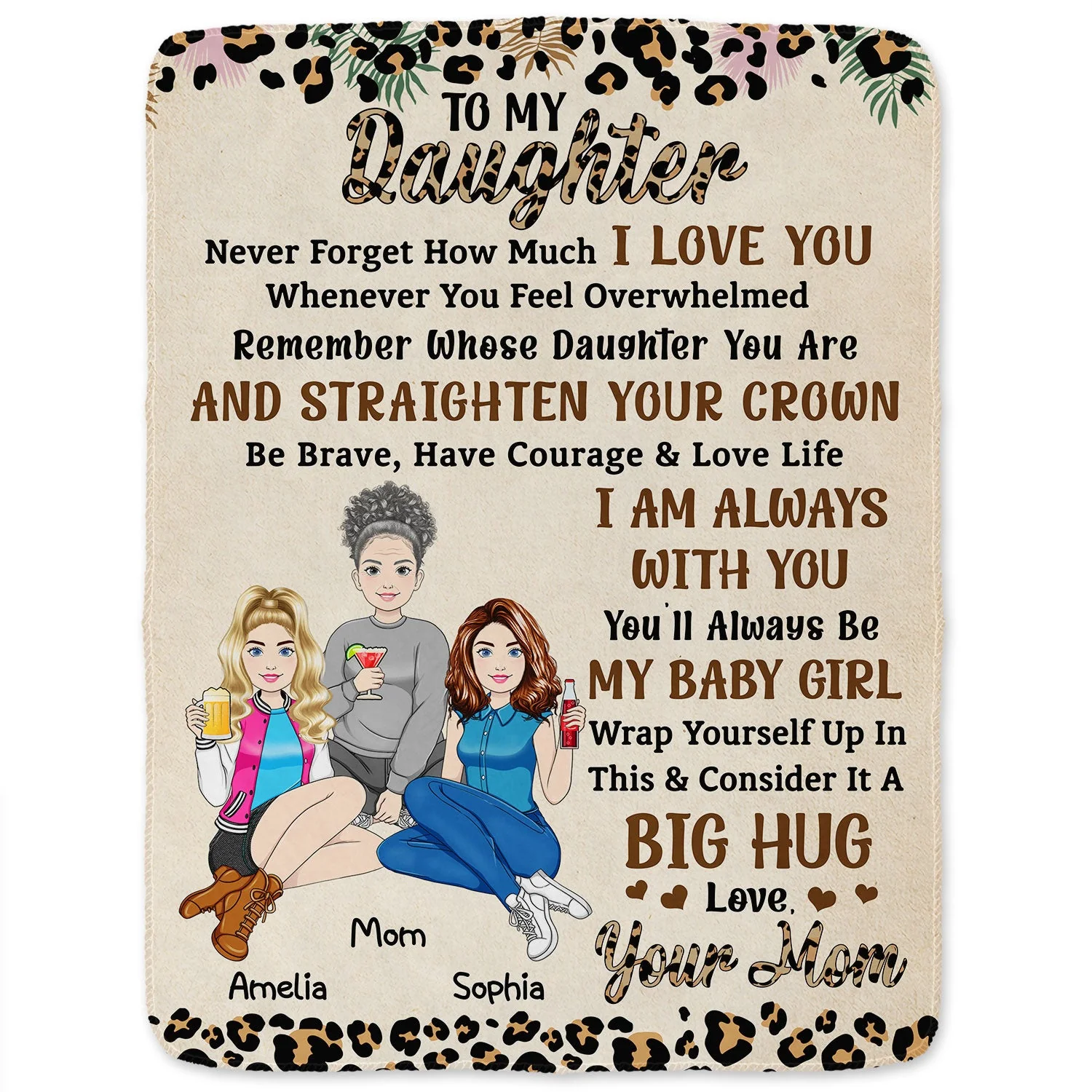 Never Forget How Much I Love You Leopard Pattern Mom - Gift For Daughters - Personalized Fleece Blanket, Sherpa Blanket - Image 2