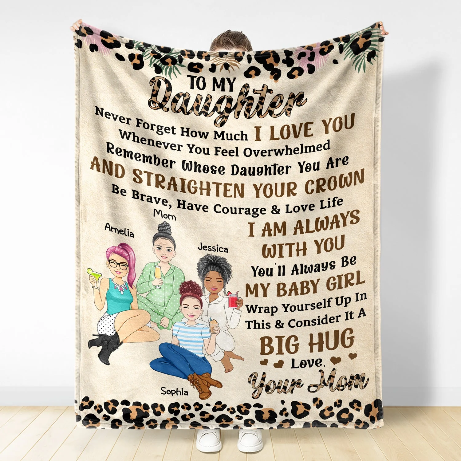 Never Forget How Much I Love You Leopard Pattern Mom - Gift For Daughters - Personalized Fleece Blanket, Sherpa Blanket - Image 3