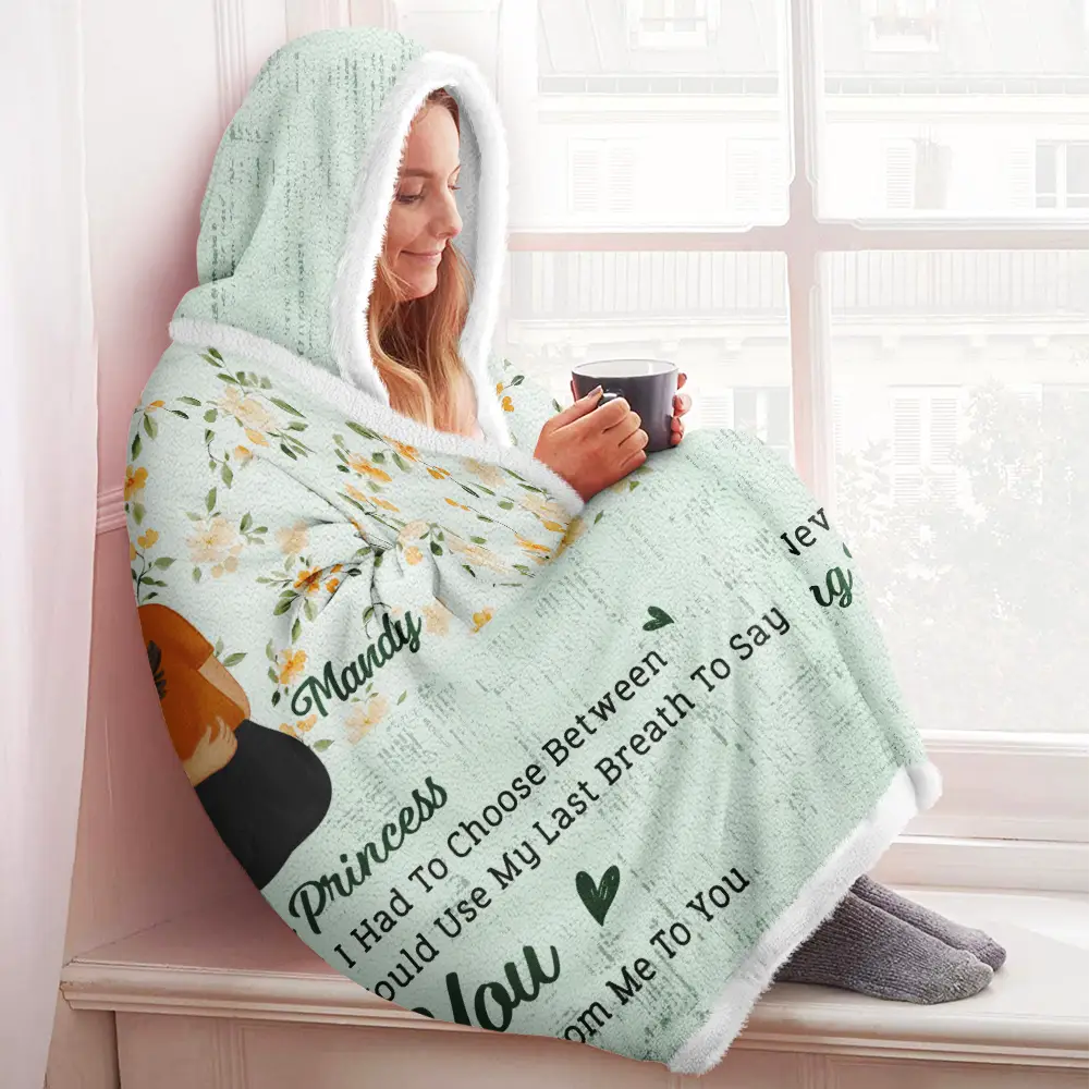 Never Forget That I Love You Mom Daughter - Personalized Wearable Hooded Blanket - Image 3