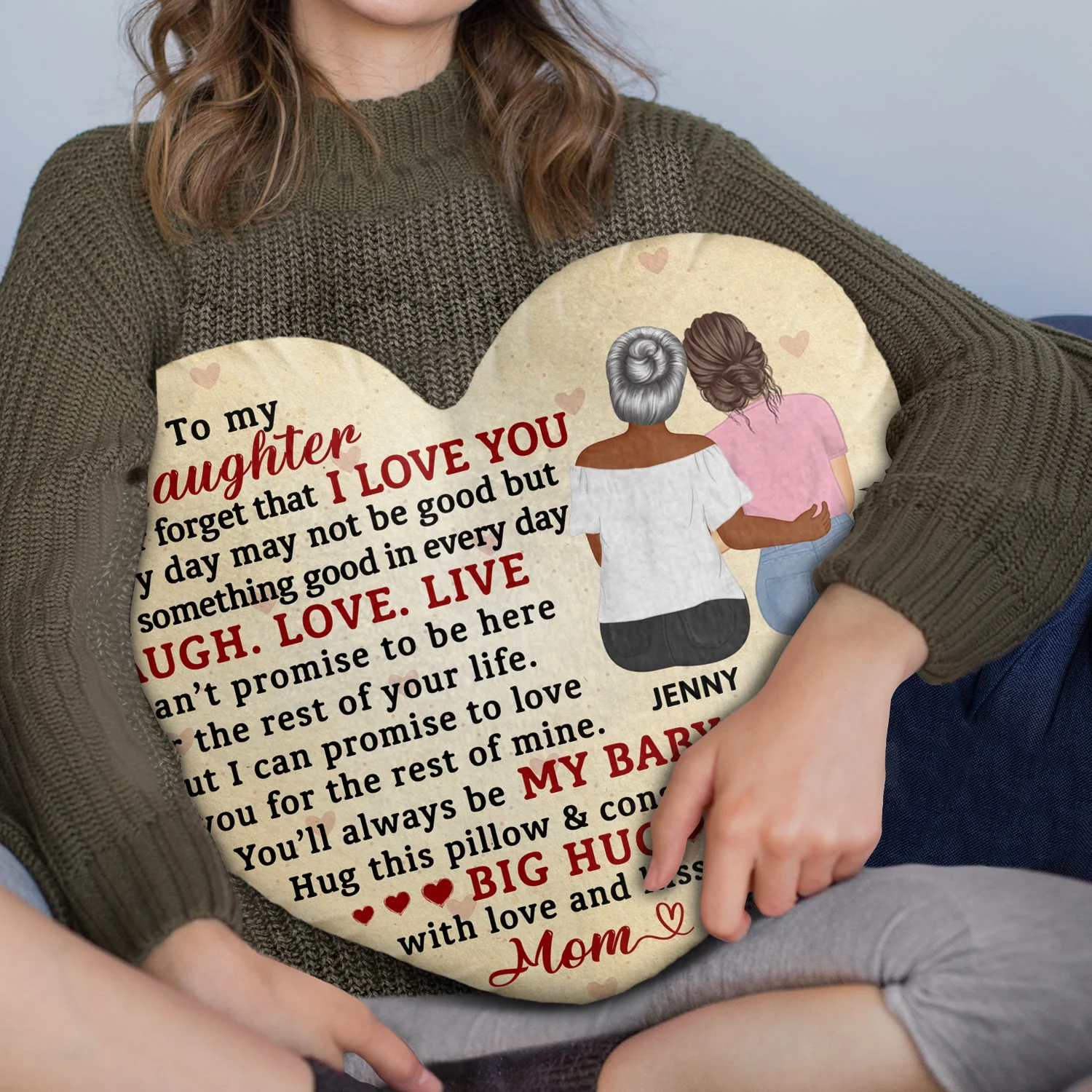 Never Forget That I Love You Mom - Gift For Daughters - Personalized Heart Shaped Pillow - Image 3