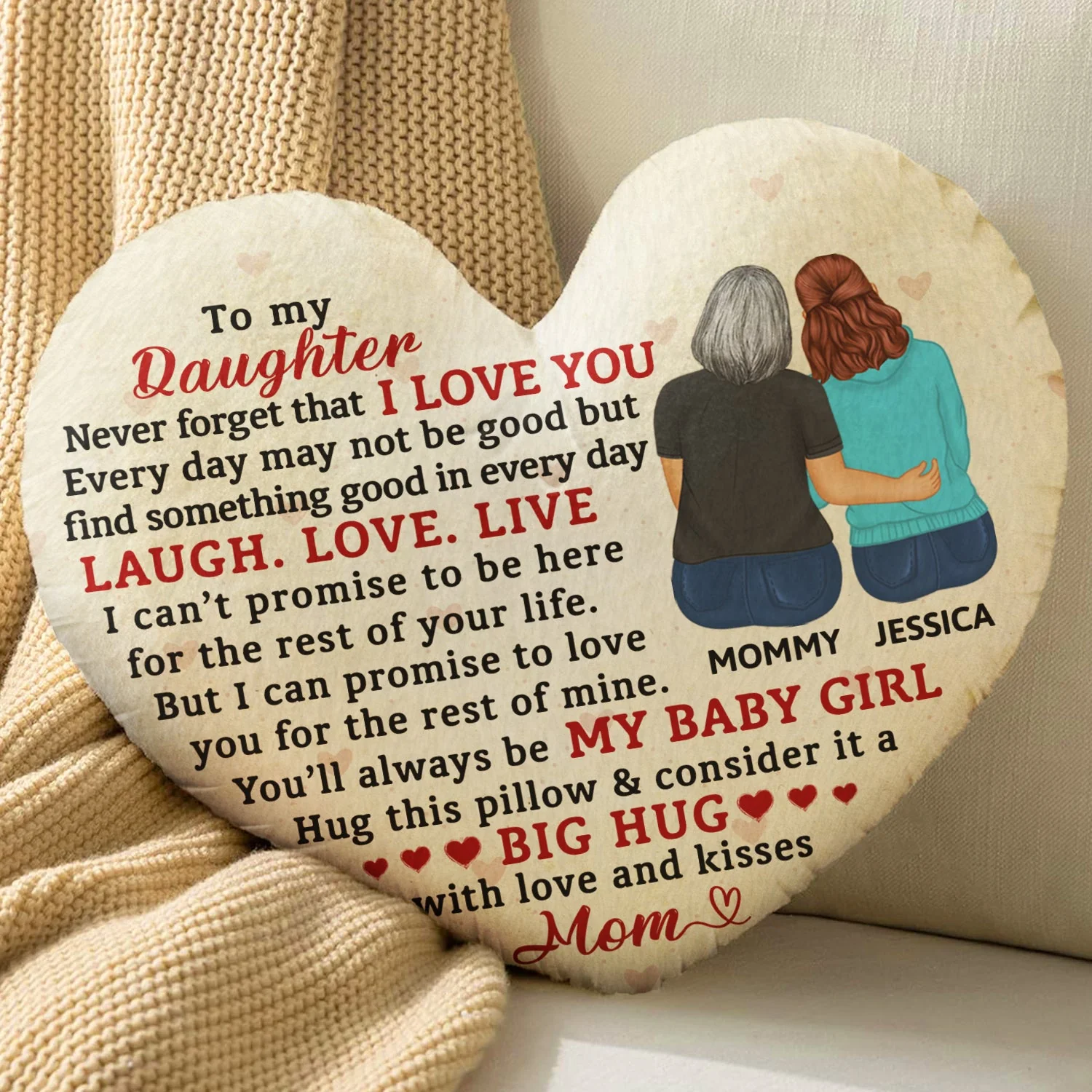 Never Forget That I Love You Mom - Gift For Daughters - Personalized Heart Shaped Pillow - Image 4