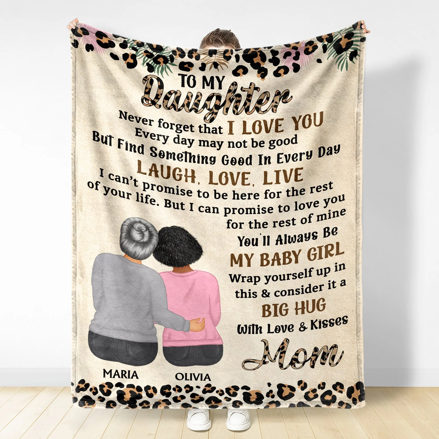 Never Forget That I Love You Mom Leopard Pattern - Gift For Daughters - Personalized Fleece Blanket, Sherpa Blanket - Image 3