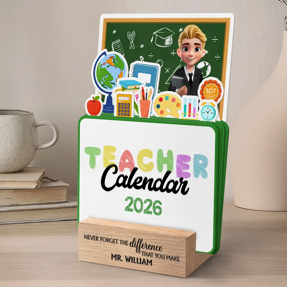 Never Forget The Difference That You Make - Personalized Calendar With Wooden Stand - Image 4