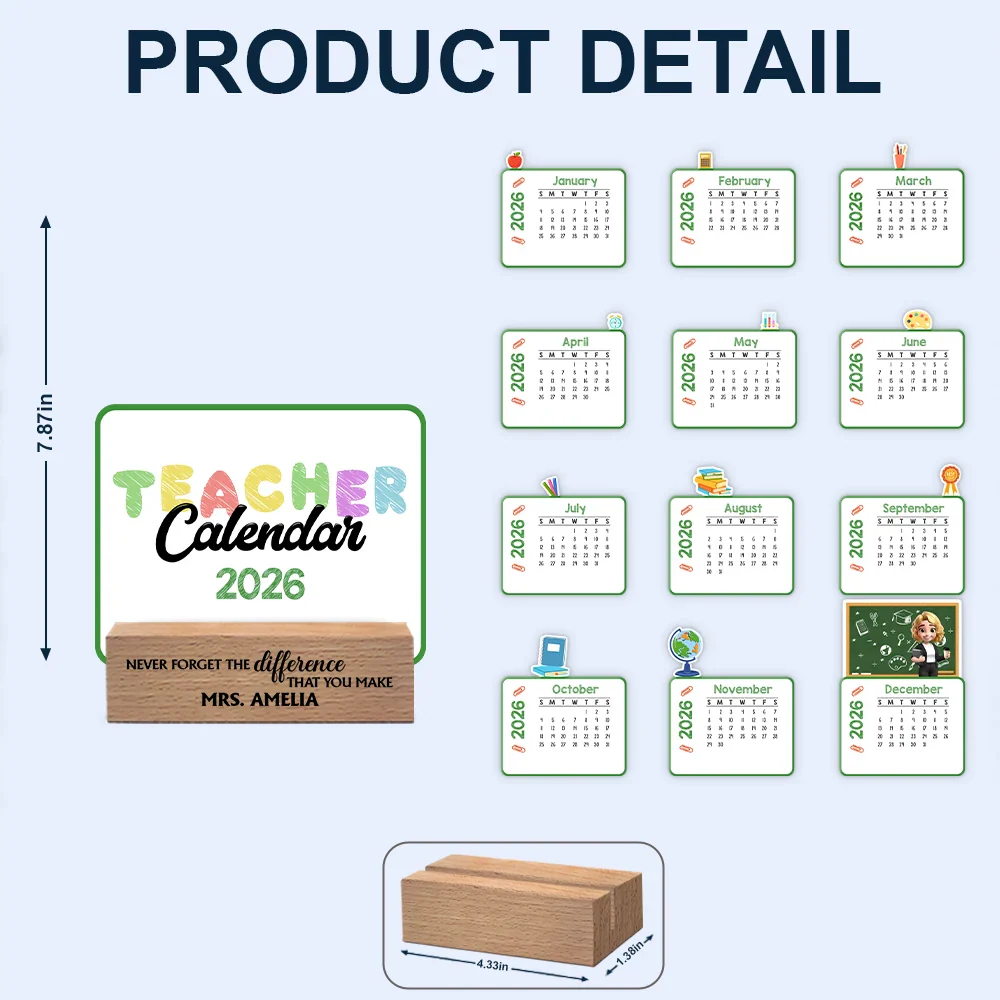 Never Forget The Difference That You Make - Personalized Calendar With Wooden Stand - Image 6