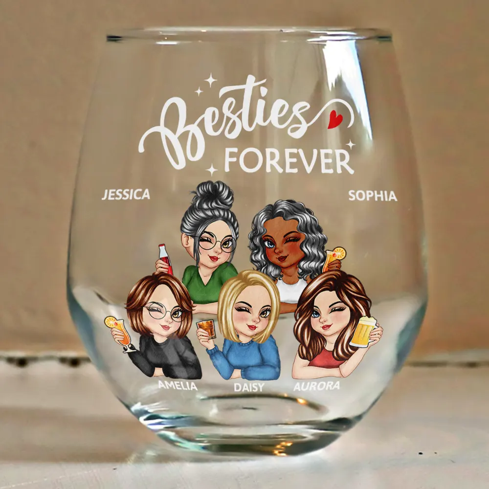 Never Too Far To Drink Together Besties Sisters - Personalized Stemless Wine Glass - Image 4