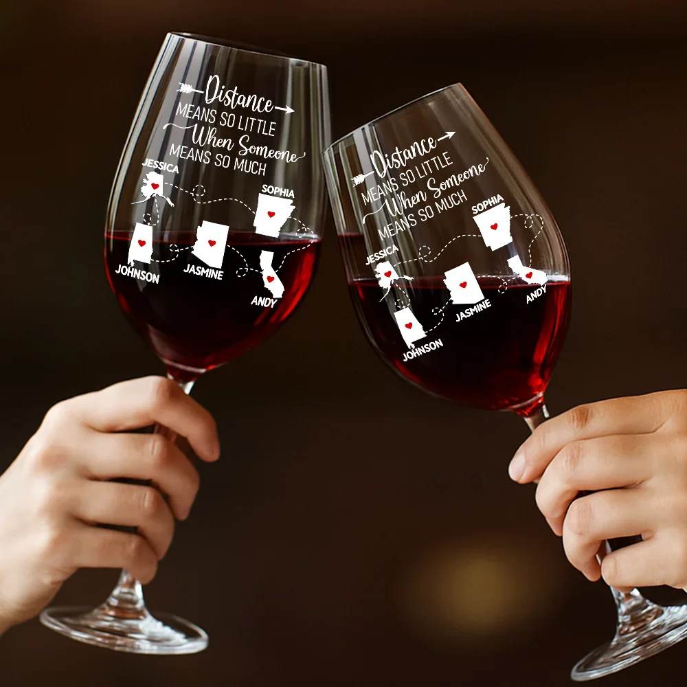 Never Too Far To Drink Together Besties Sisters - Personalized Wine Glass - Image 4