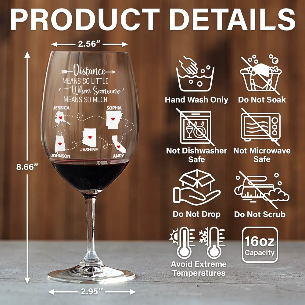 Never Too Far To Drink Together Besties Sisters - Personalized Wine Glass - Image 5