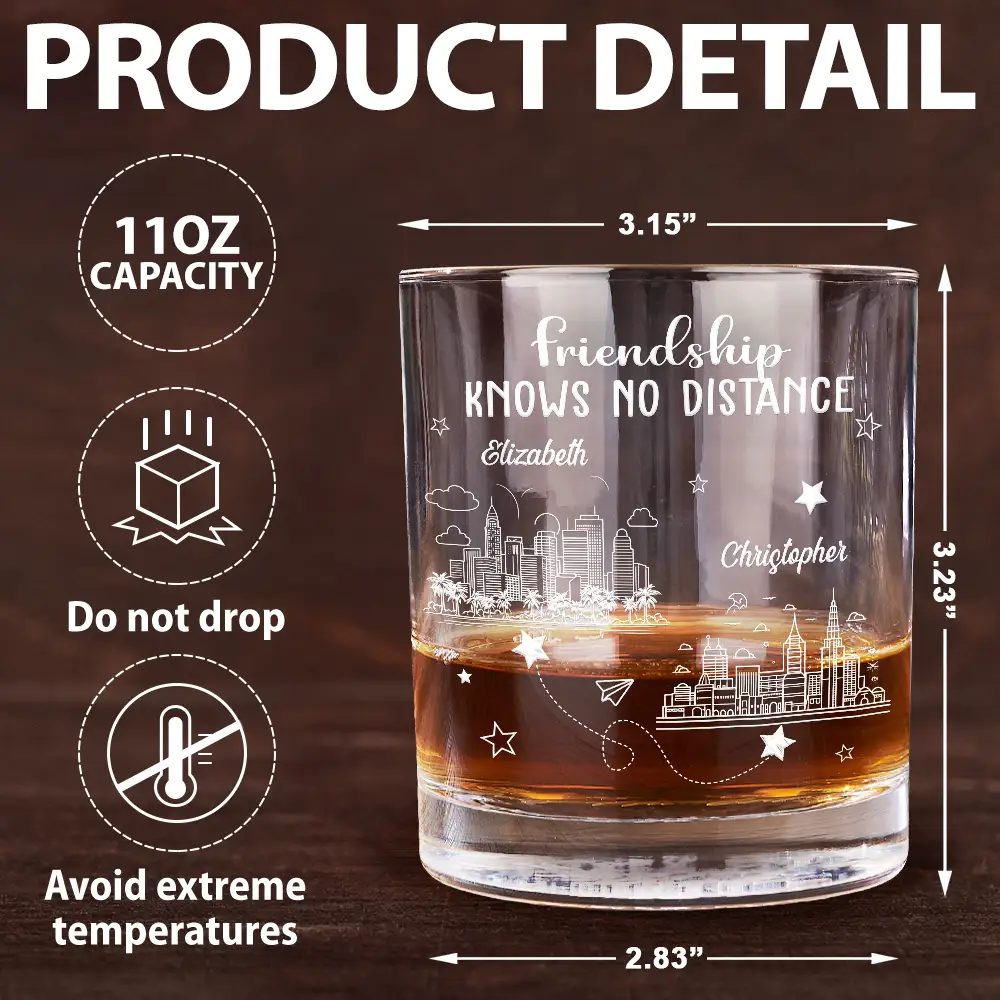 Never Too Far To Drink Together Long Distance - Personalized Whiskey Glass - Image 5