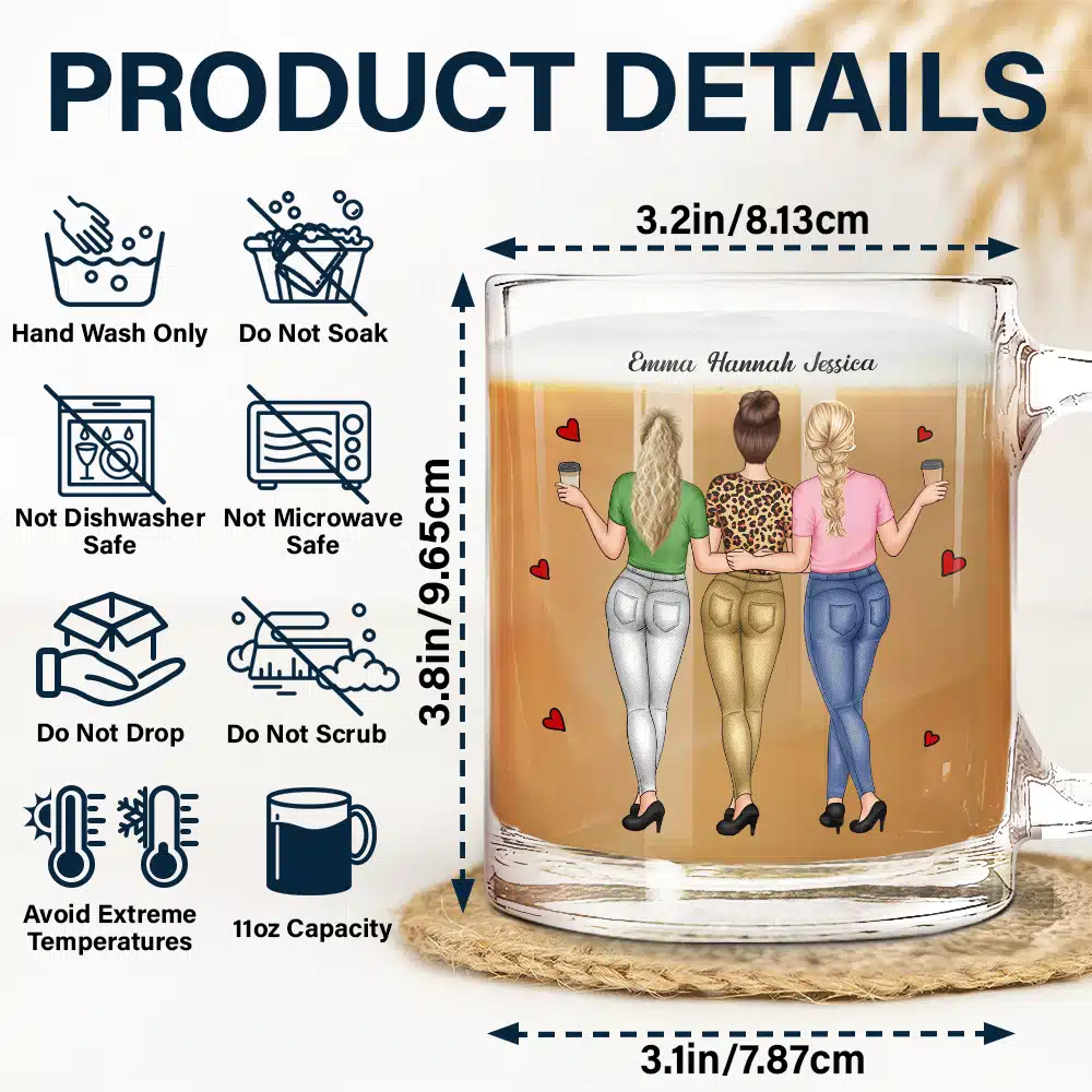 Never Too Far To Have Coffee Together - Personalized Glass Mug - Image 5