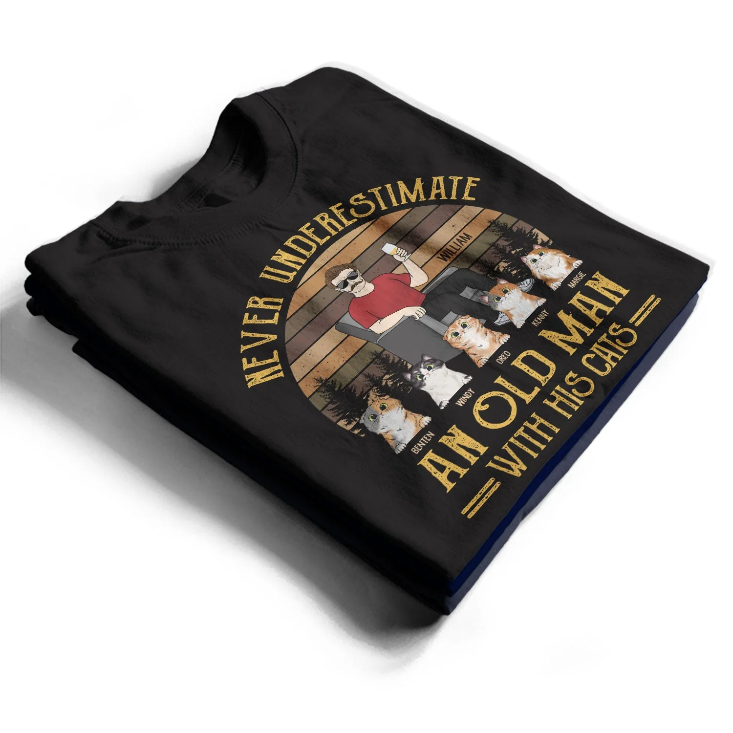 Never Underestimate An Old Man - Gift For Cat Dad, Cat Lovers - Personalized Custom T Shirt - Image 2