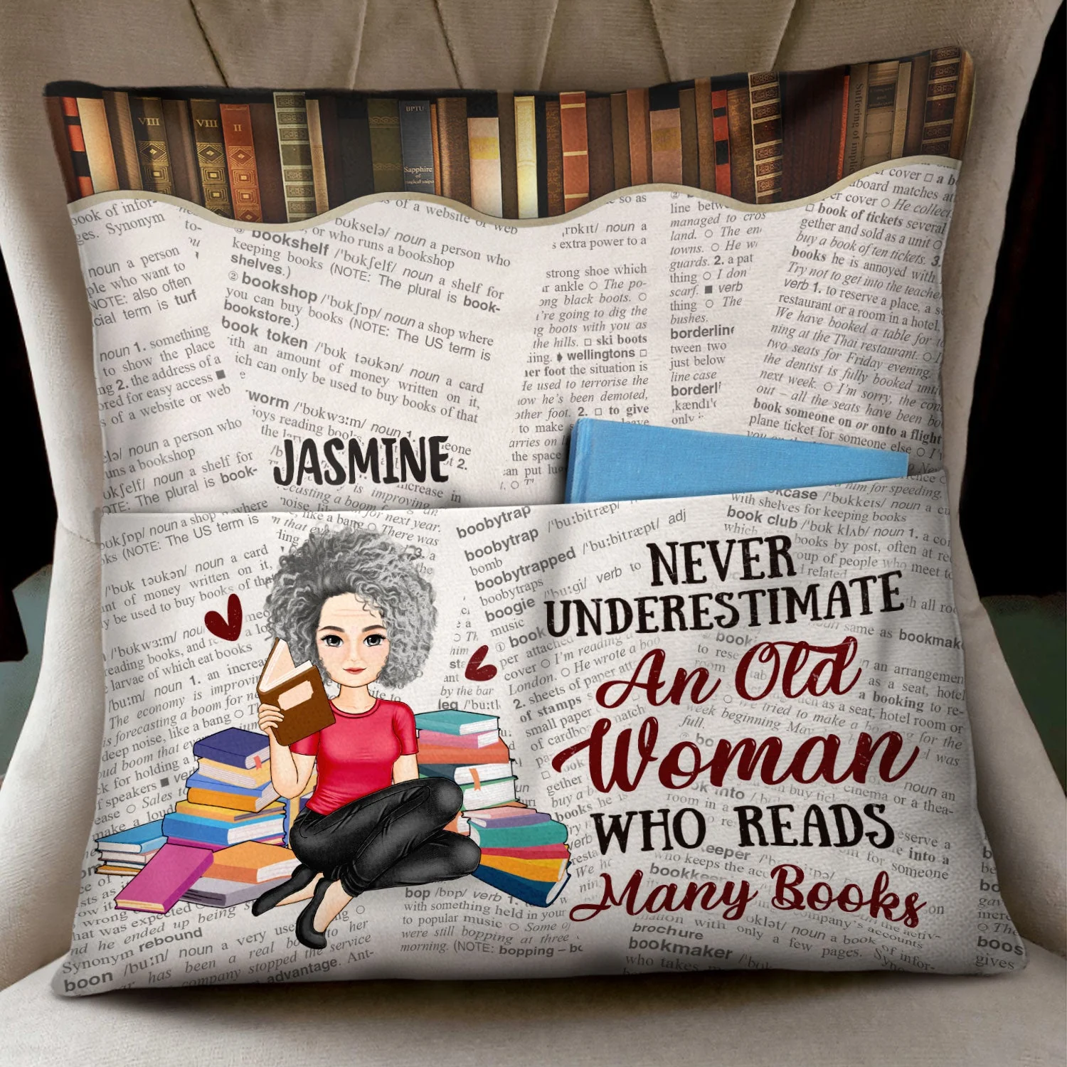 Never Underestimate Old Woman Who Reads - Gift For Book Lovers - Personalized Pocket Pillow - Image 3
