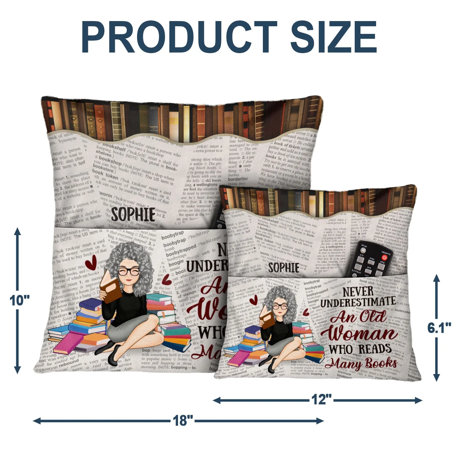 Never Underestimate Old Woman Who Reads - Gift For Book Lovers - Personalized Pocket Pillow - Image 5