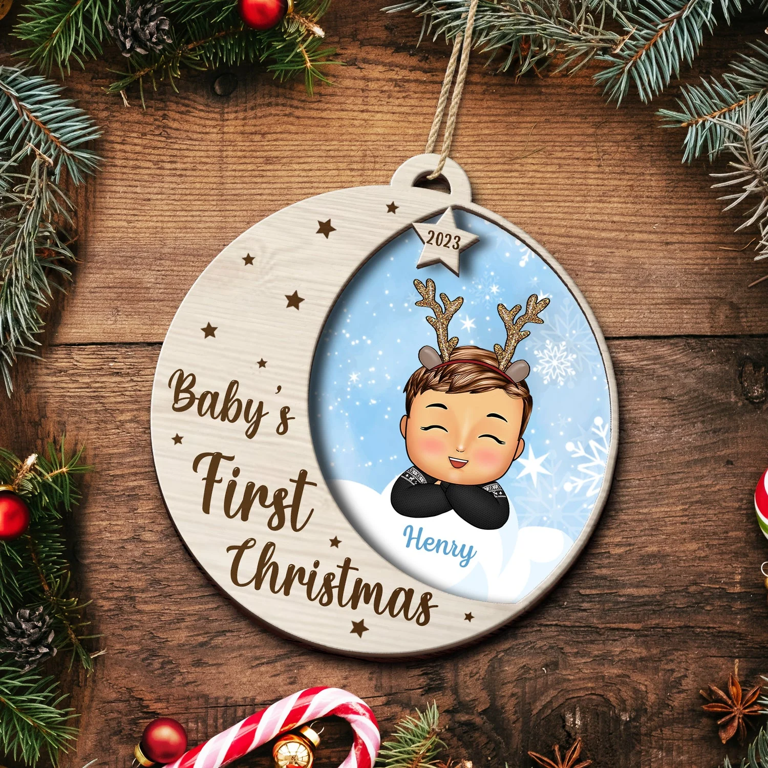 New Baby's First Christmas - Personalized 2-Layered Wooden Ornament - Image 5