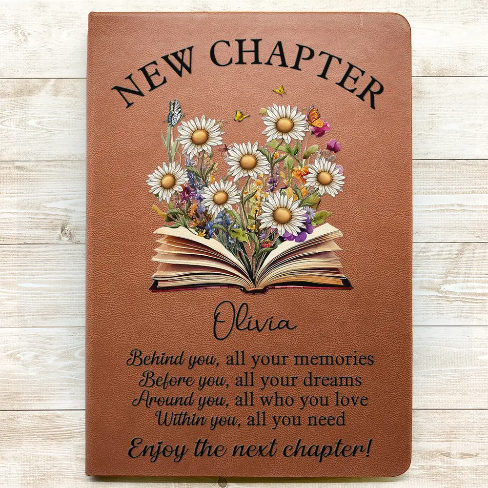 New Chapter Birth Month Flower - Personalized Leather Journal - Image 3