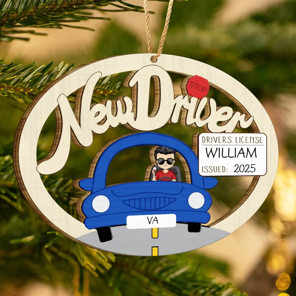 New Driver Christmas - Personalized Wooden Cutout Ornament - Image 3