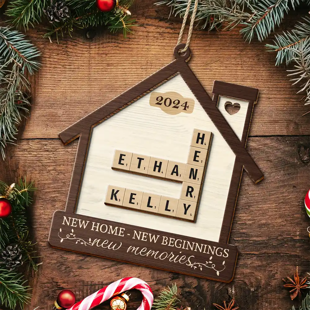 New Home New Beginnings New Memories Crossword Scrabble - Personalized 2-Layered Wooden Ornament - Image 6