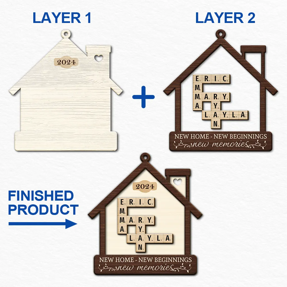 New Home New Beginnings New Memories Crossword Scrabble - Personalized 2-Layered Wooden Ornament - Image 7