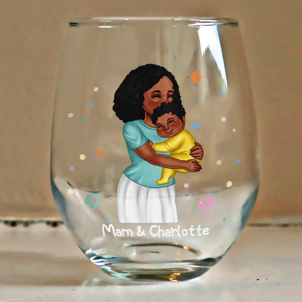 New Mom And Baby You're Doing A Great Job Mommy - Personalized Stemless Wine Glass - Image 5