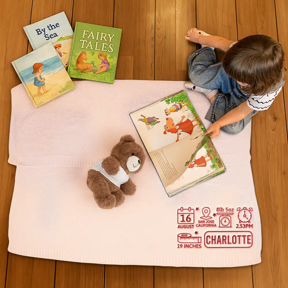 Newborn Baby First Year New Parents - Personalized Embroidered Knitted Baby Blanket - Image 4
