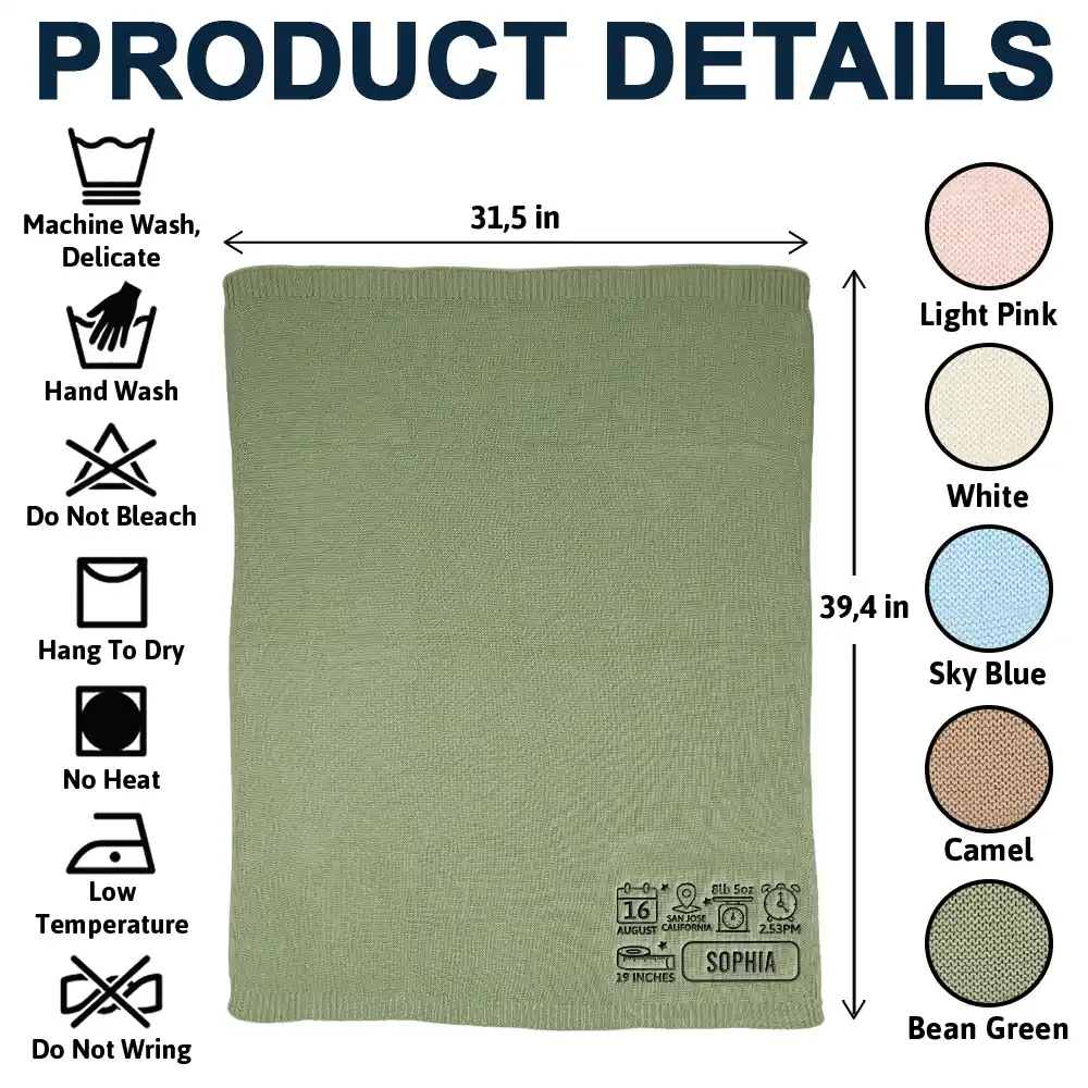 Newborn Baby First Year New Parents - Personalized Embroidered Knitted Baby Blanket - Image 5