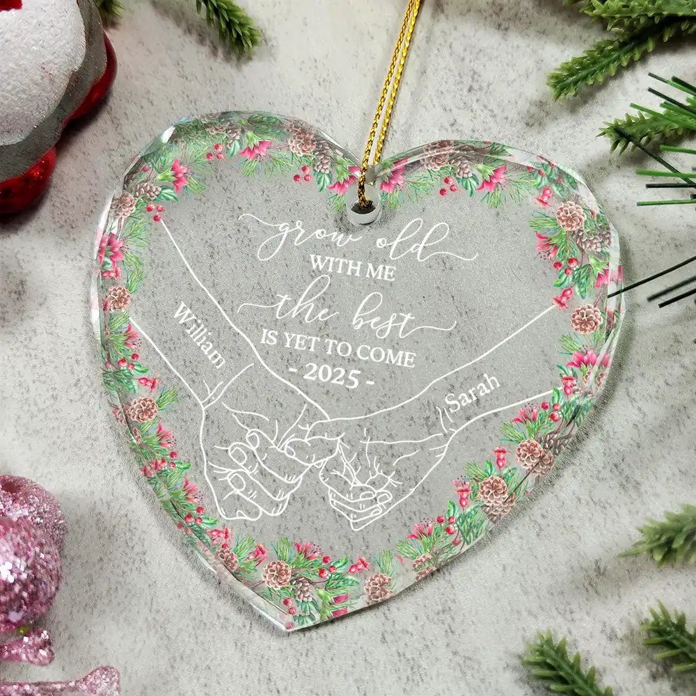 Newly Engaged Couple Holding Hands The Best Is Yet To Come - Personalized Circle Glass Ornament - Image 5