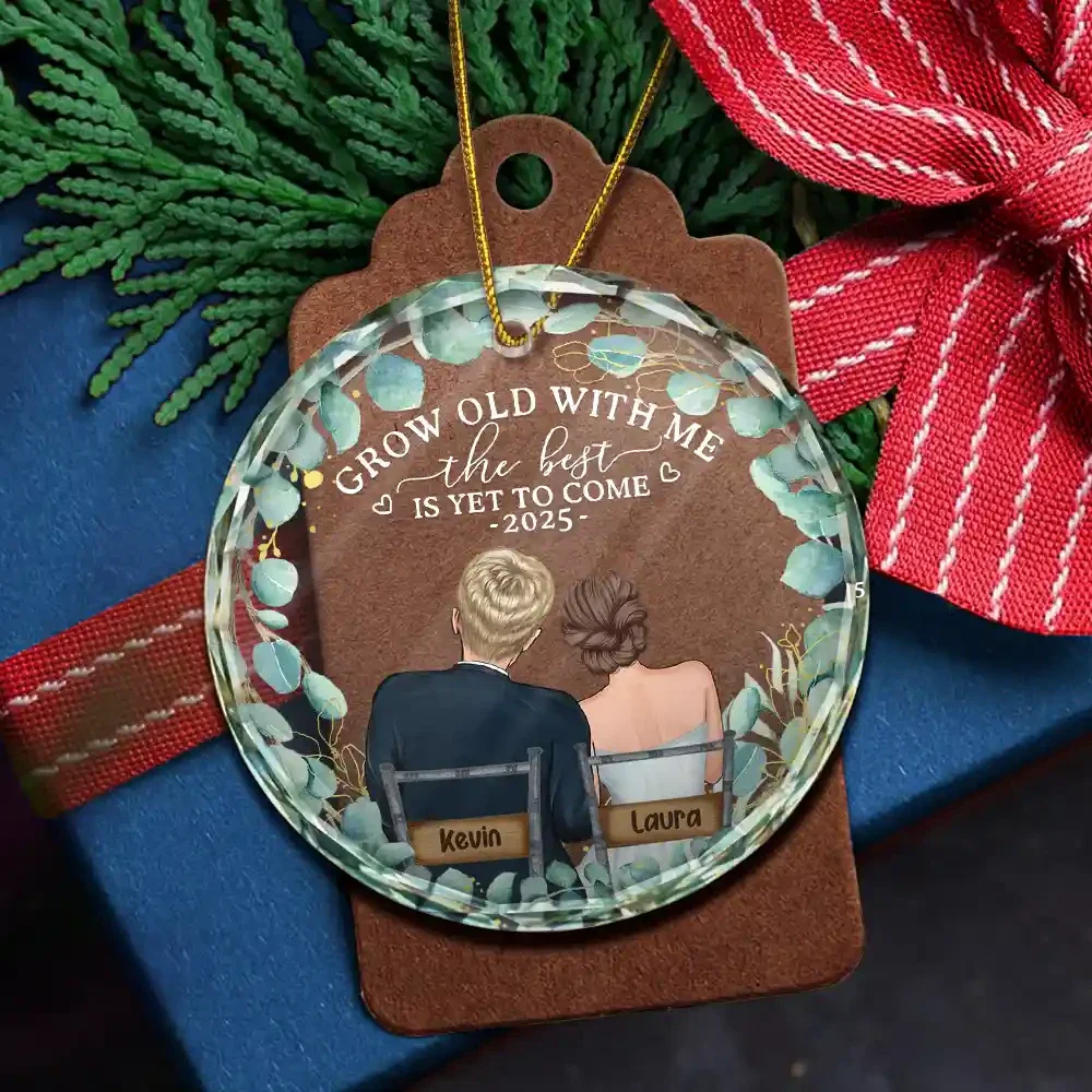 Newly Engaged Couple The Best Is Yet To Come - Personalized Circle Glass Ornament - Image 5