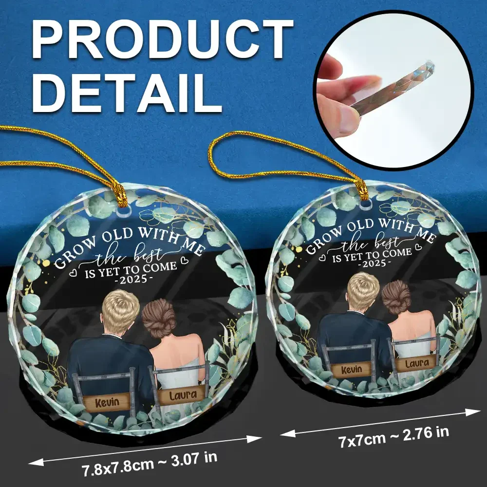 Newly Engaged Couple The Best Is Yet To Come - Personalized Circle Glass Ornament - Image 6