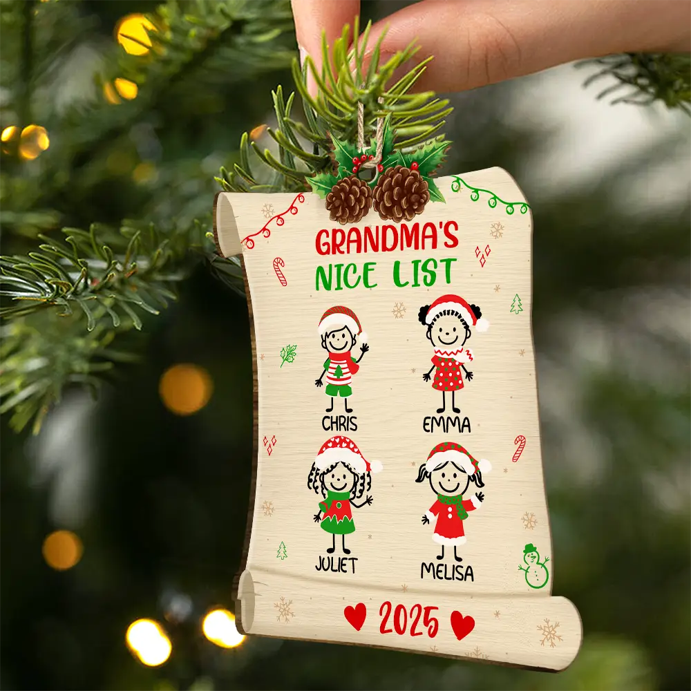 Nice List Of Grandma Mommy - Personalized Custom Shaped Wooden Ornament - Image 2