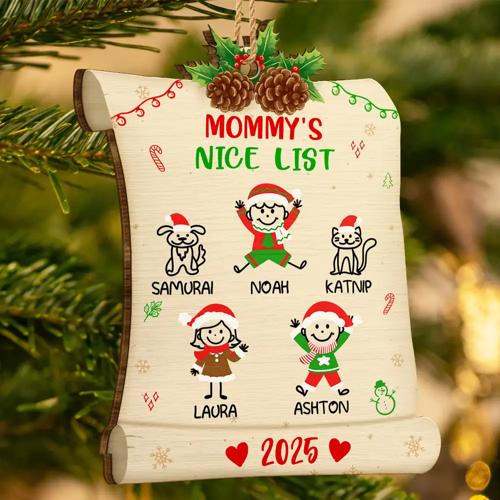 Nice List Of Grandma Mommy - Personalized Custom Shaped Wooden Ornament - Image 3