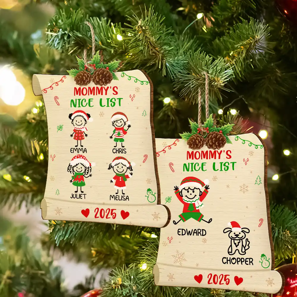 Nice List Of Grandma Mommy - Personalized Custom Shaped Wooden Ornament - Image 6