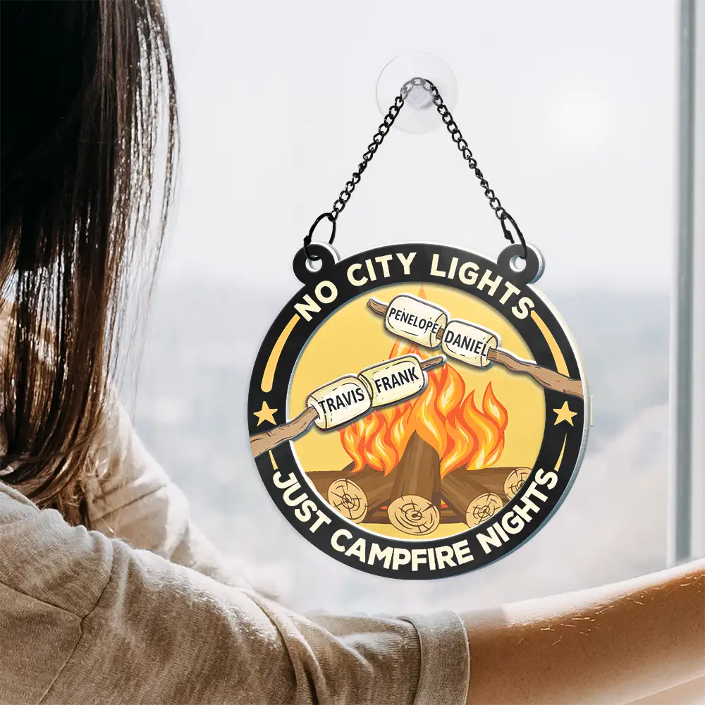 No City Lights Just Campfire Nights Couple - Personalized Acrylic Window Hanging Suncatcher - Image 4