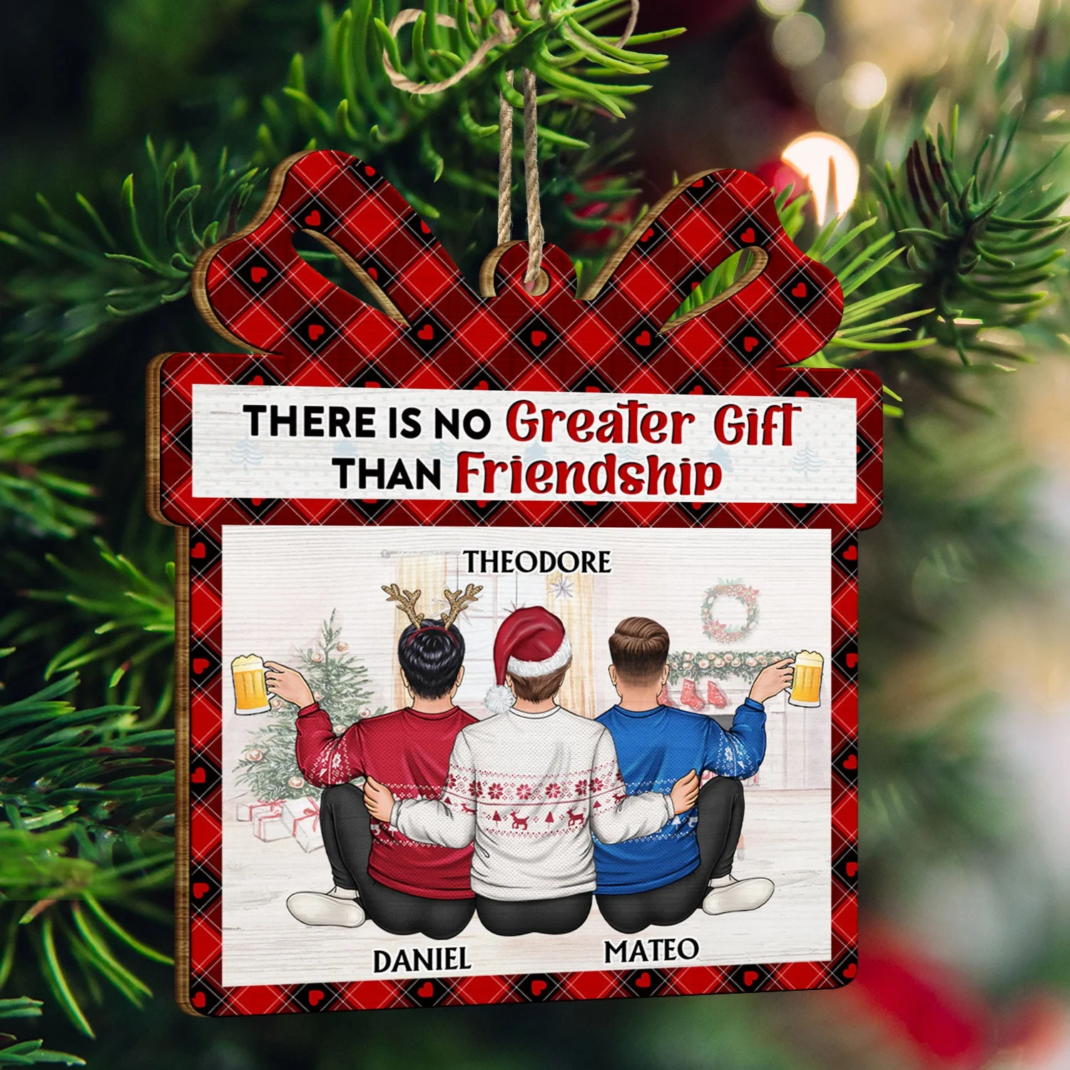 No Greater Gift Than Friendship - Christmas Gifts For Besties, Best Friends - Personalized Custom Shaped Wooden Ornament - Image 3