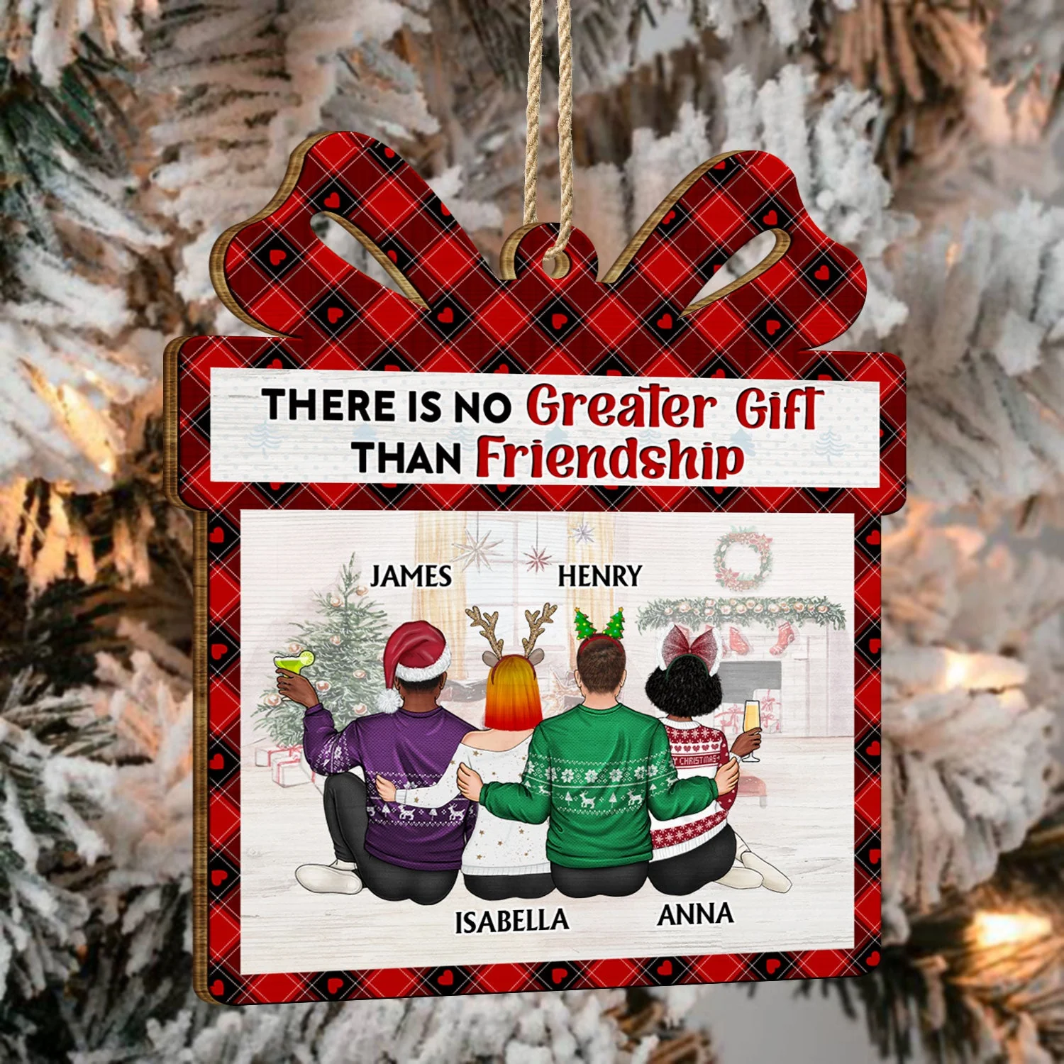 No Greater Gift Than Friendship - Christmas Gifts For Besties, Best Friends - Personalized Custom Shaped Wooden Ornament - Image 4
