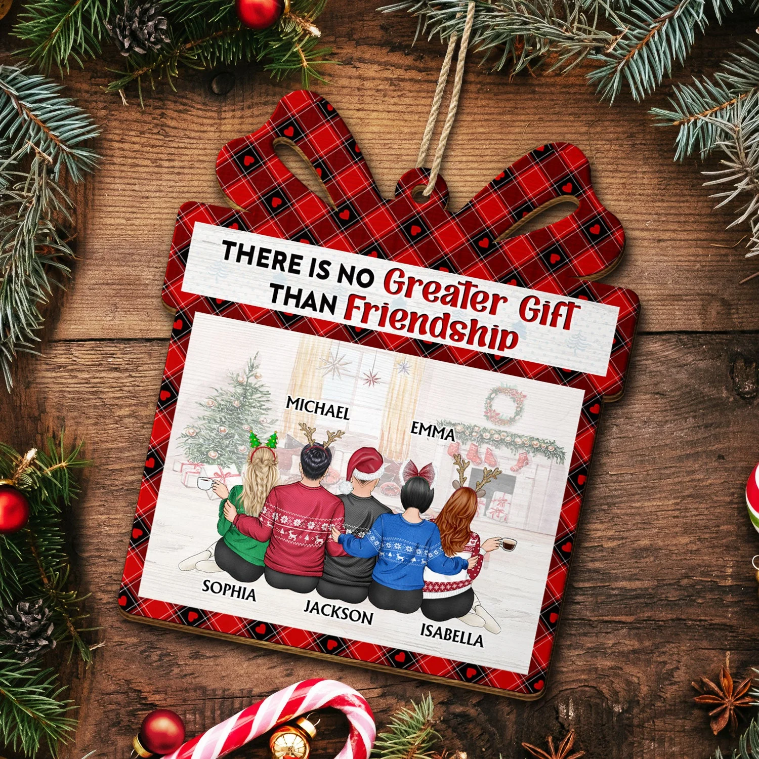 No Greater Gift Than Friendship - Christmas Gifts For Besties, Best Friends - Personalized Custom Shaped Wooden Ornament - Image 5