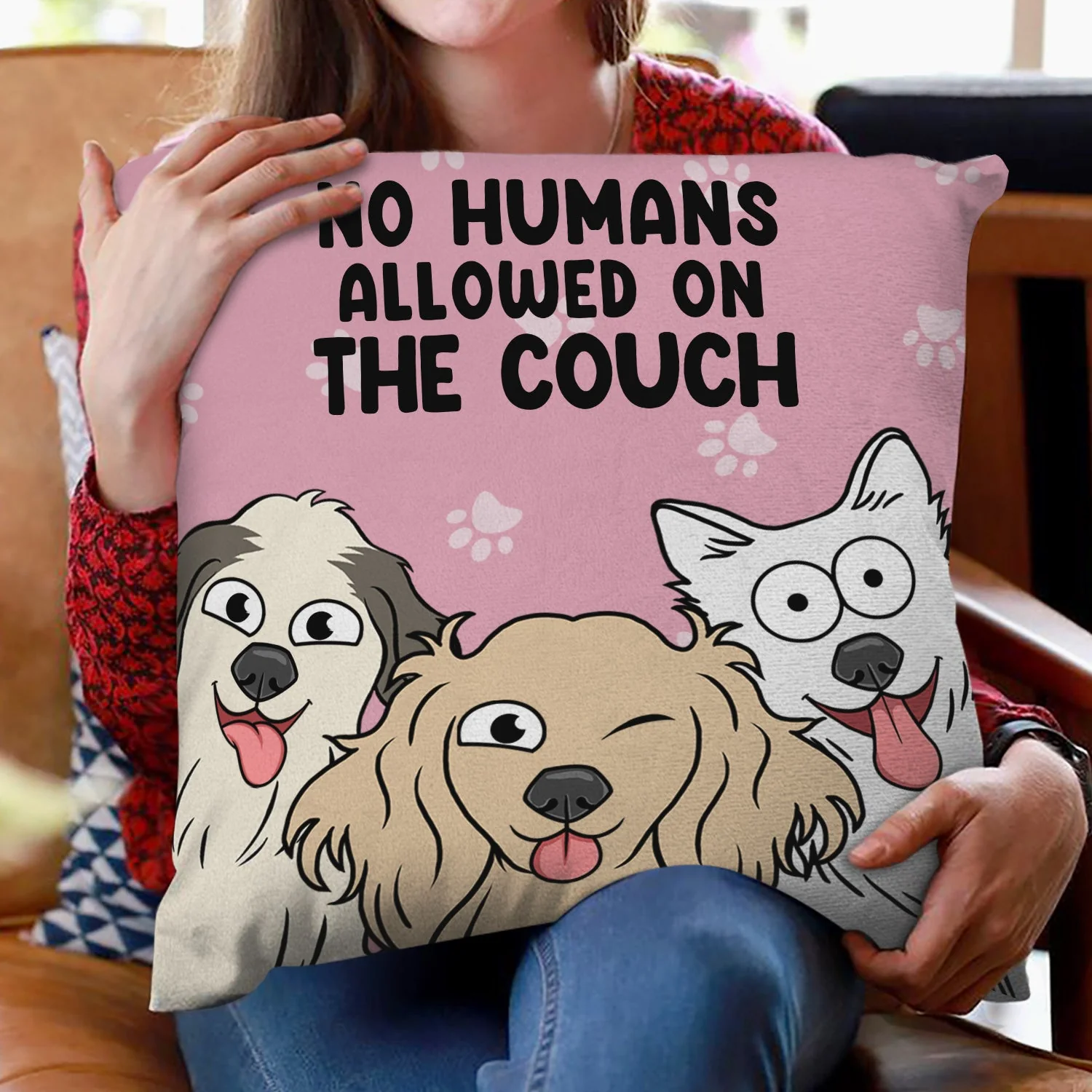 No Humans Allowed On The Couch Funny Cartoon Dogs - Gift For Dog Lovers - Personalized Pillow - Image 2