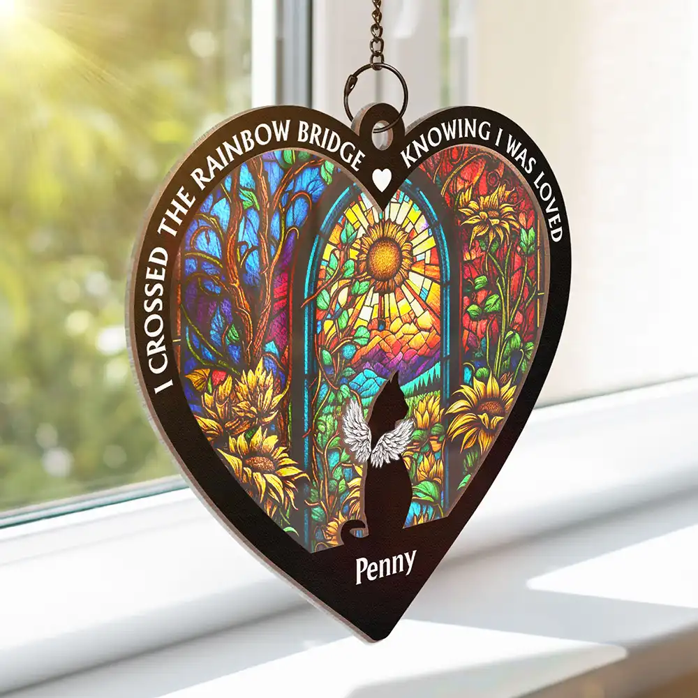 No Longer By My Side Dog Cat Memorial Heart - Personalized Window Hanging Suncatcher Ornament - Image 3