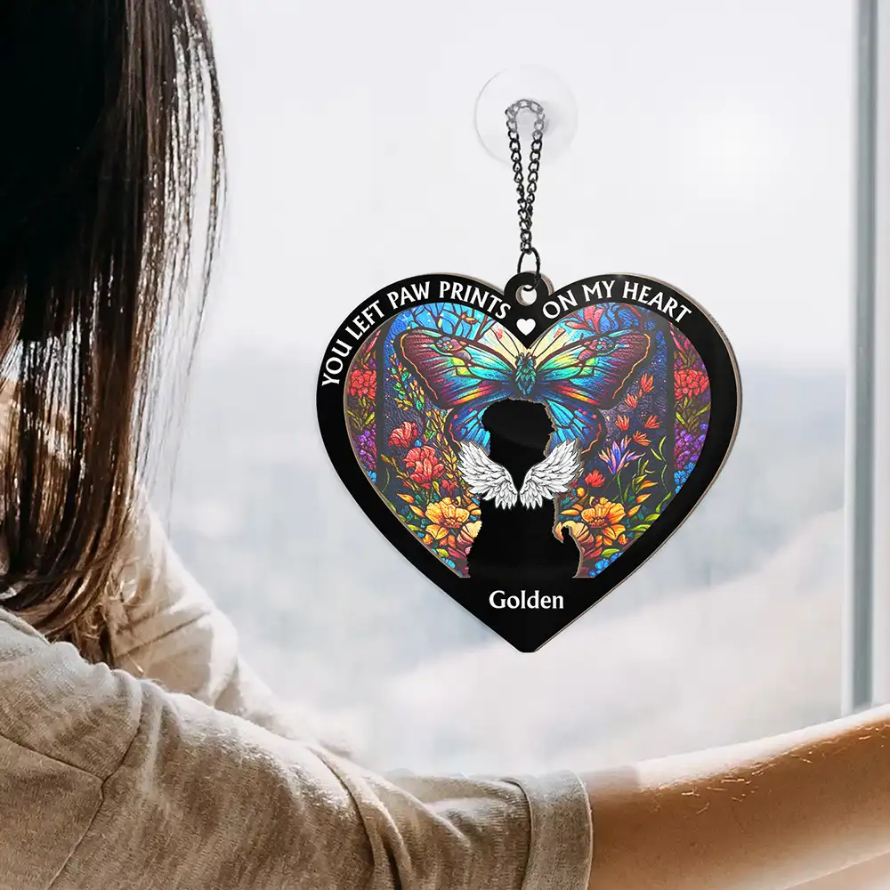 No Longer By My Side Dog Cat Memorial Heart - Personalized Window Hanging Suncatcher Ornament - Image 4