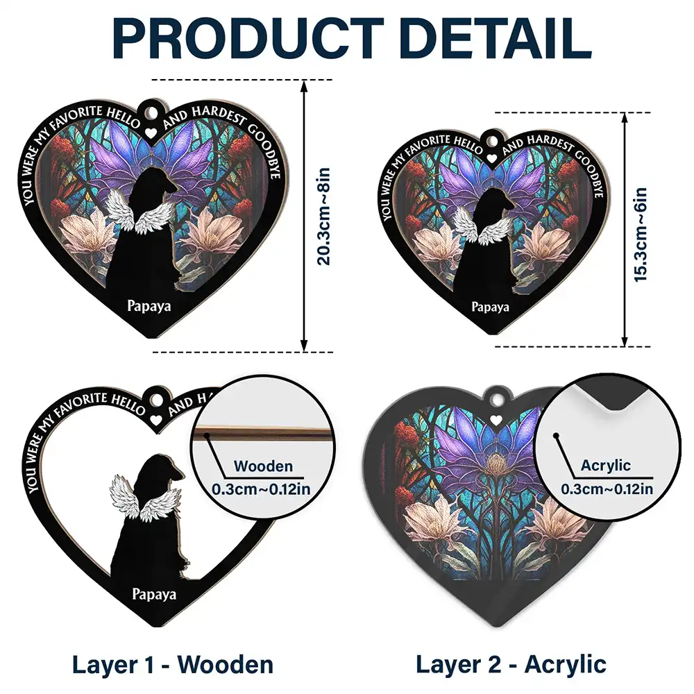 No Longer By My Side Dog Cat Memorial Heart - Personalized Window Hanging Suncatcher Ornament - Image 5