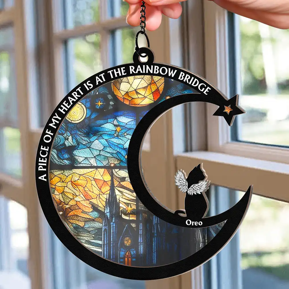 No Longer By My Side Dog Cat Memorial - Personalized Window Hanging Suncatcher Ornament - Image 2