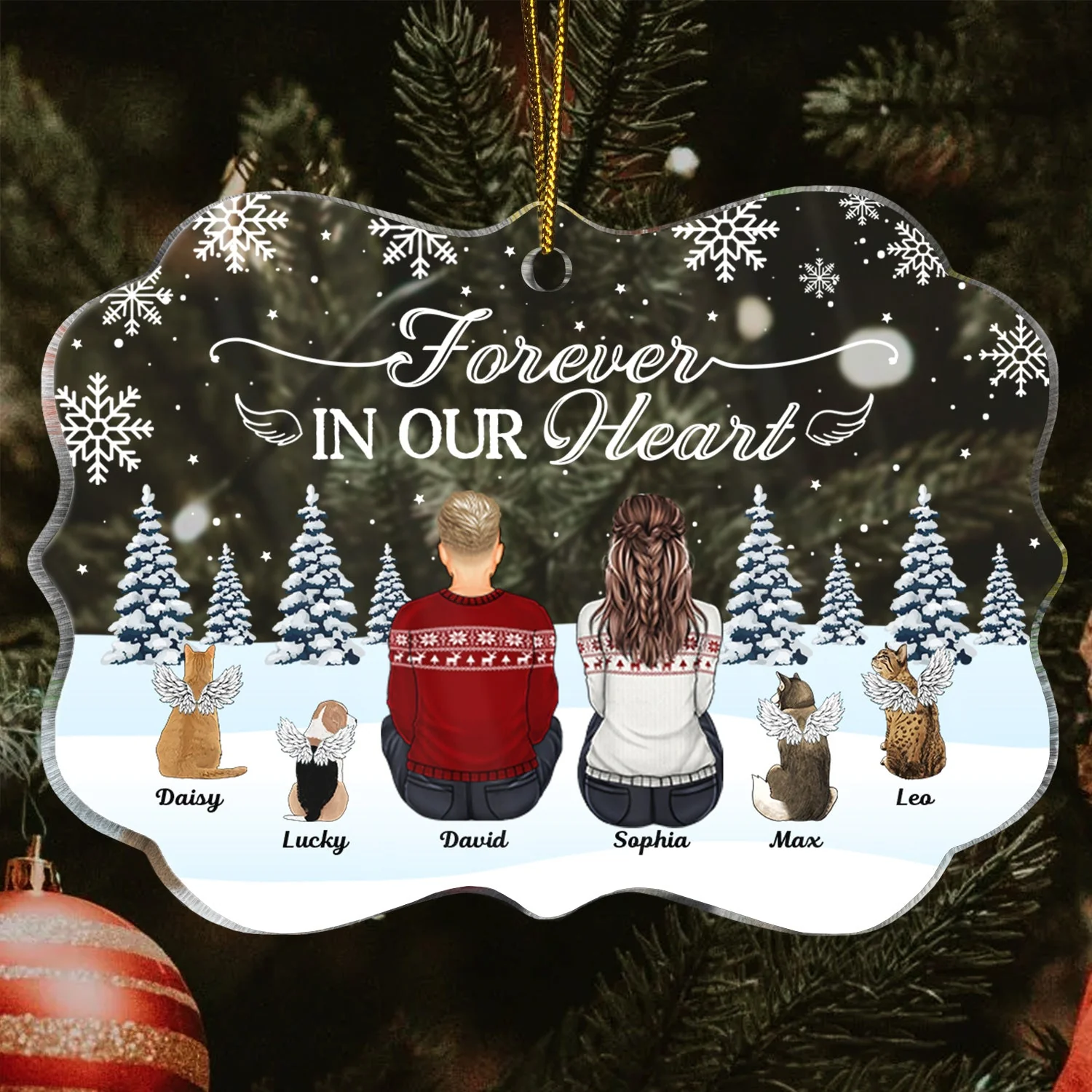 No Longer By My Side Forever In My Heart - Christmas Memorial Gift For Dog Lovers, Dog Mom, Dog Dad - Personalized Medallion Acrylic Ornament - Image 3