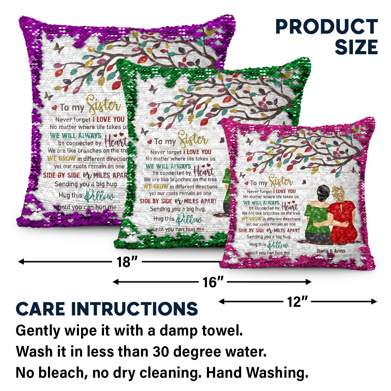 No Matter Where Life Takes Us - Gift For Sisters, Siblings - Personalized Sequin Pillow, Mermaid Sequin Cushion Magic Reversible Throw Pillow - Image 5
